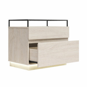 Devon Nightstand with Drawers, LED Lights and Glass Top, Eden Ash - Eden Ash