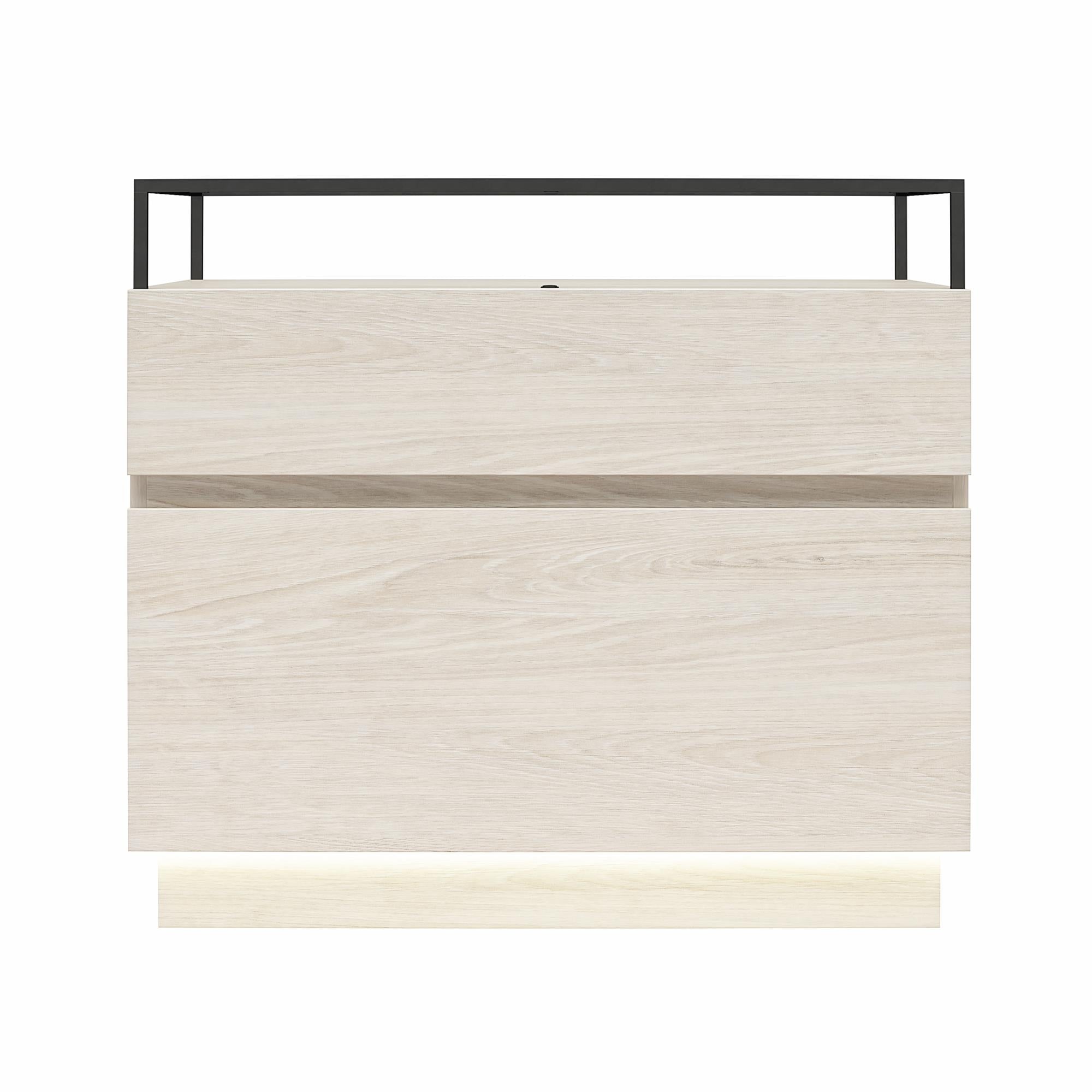 Devon Nightstand with Drawers, LED Lights and Glass Top, Eden Ash - Eden Ash