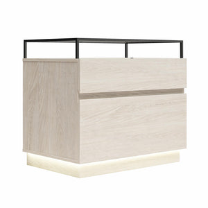 Devon Nightstand with Drawers, LED Lights and Glass Top, Eden Ash - Eden Ash