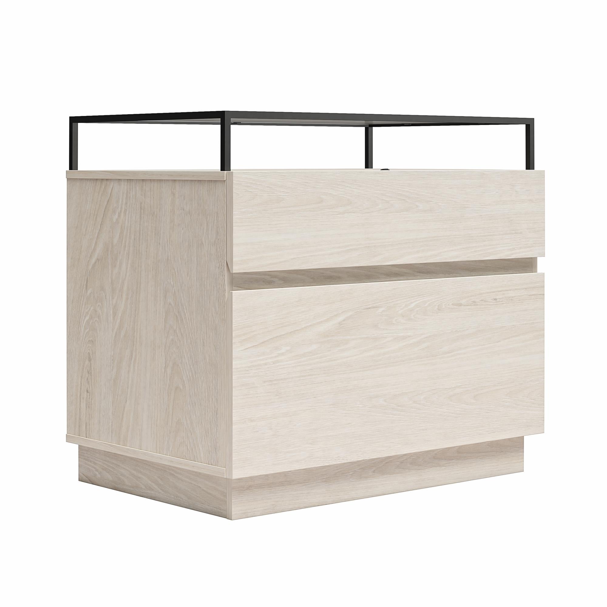 Devon Nightstand with Drawers, LED Lights and Glass Top, Eden Ash - Eden Ash