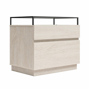 Devon Nightstand with Drawers, LED Lights and Glass Top, Eden Ash - Eden Ash