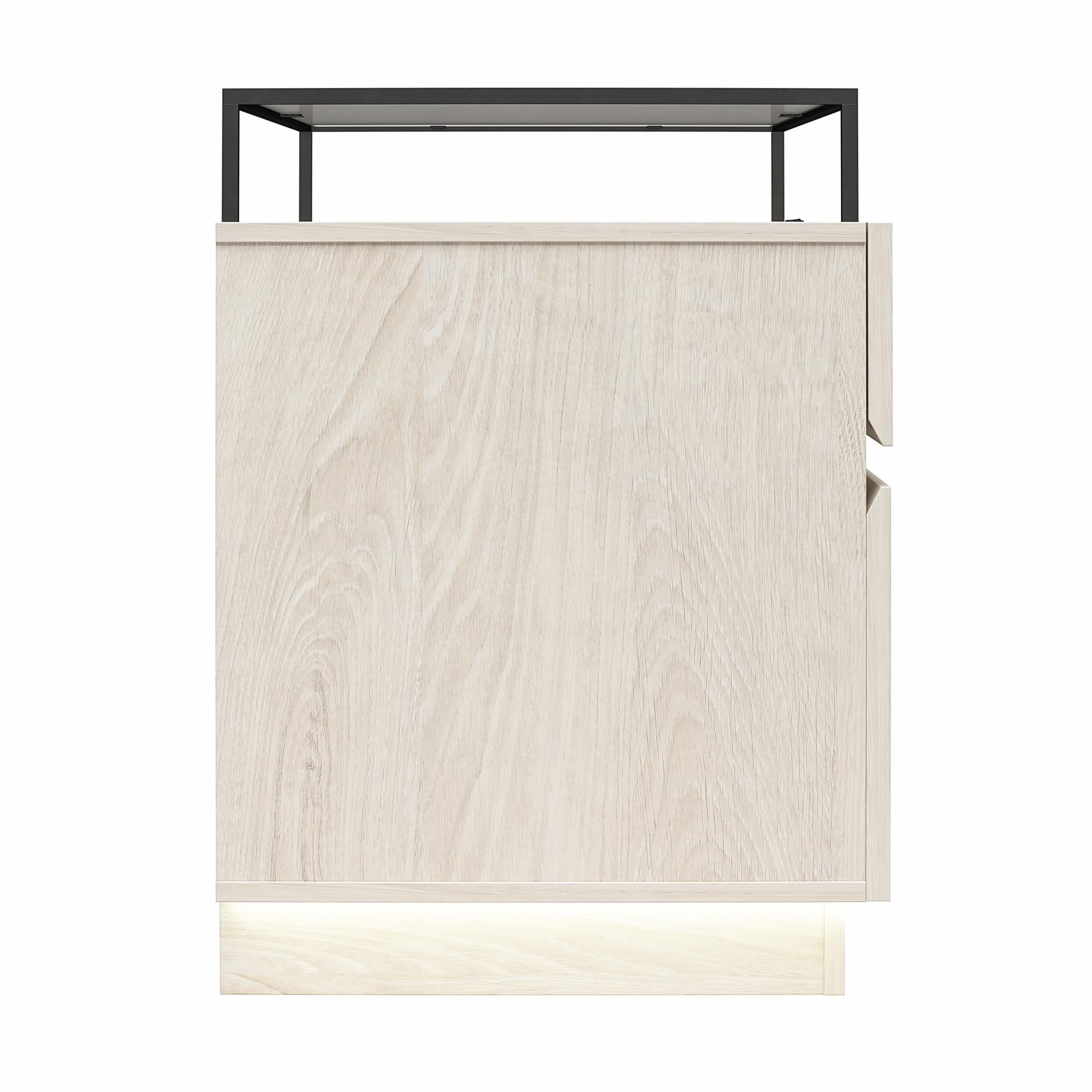 Devon Nightstand with Drawers, LED Lights and Glass Top, Eden Ash - Eden Ash