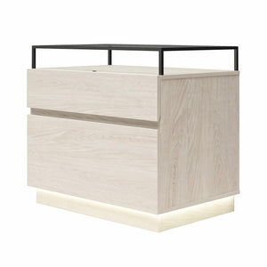Devon Nightstand with Drawers, LED Lights and Glass Top, Eden Ash - Eden Ash
