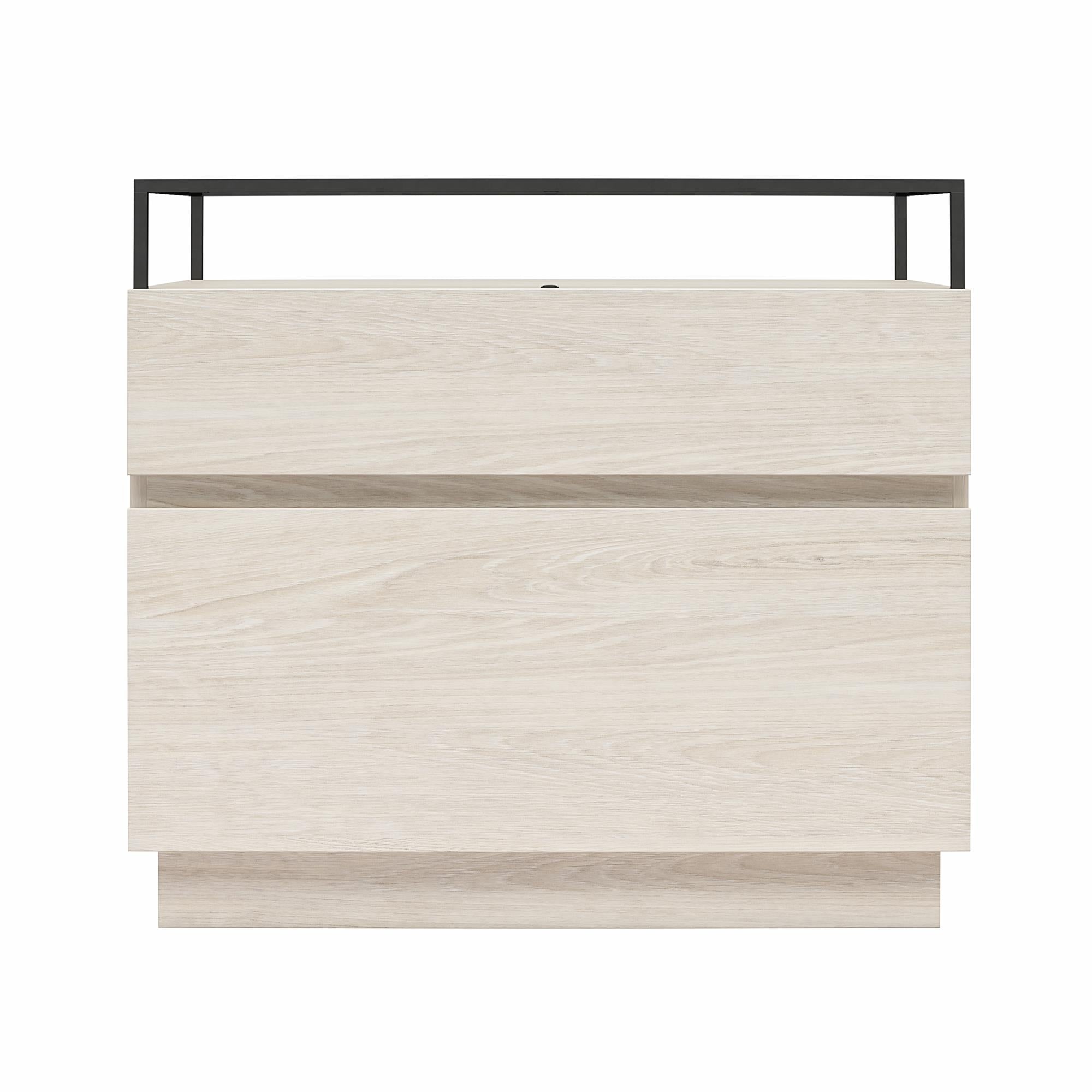 Devon Nightstand with Drawers, LED Lights and Glass Top, Eden Ash - Eden Ash