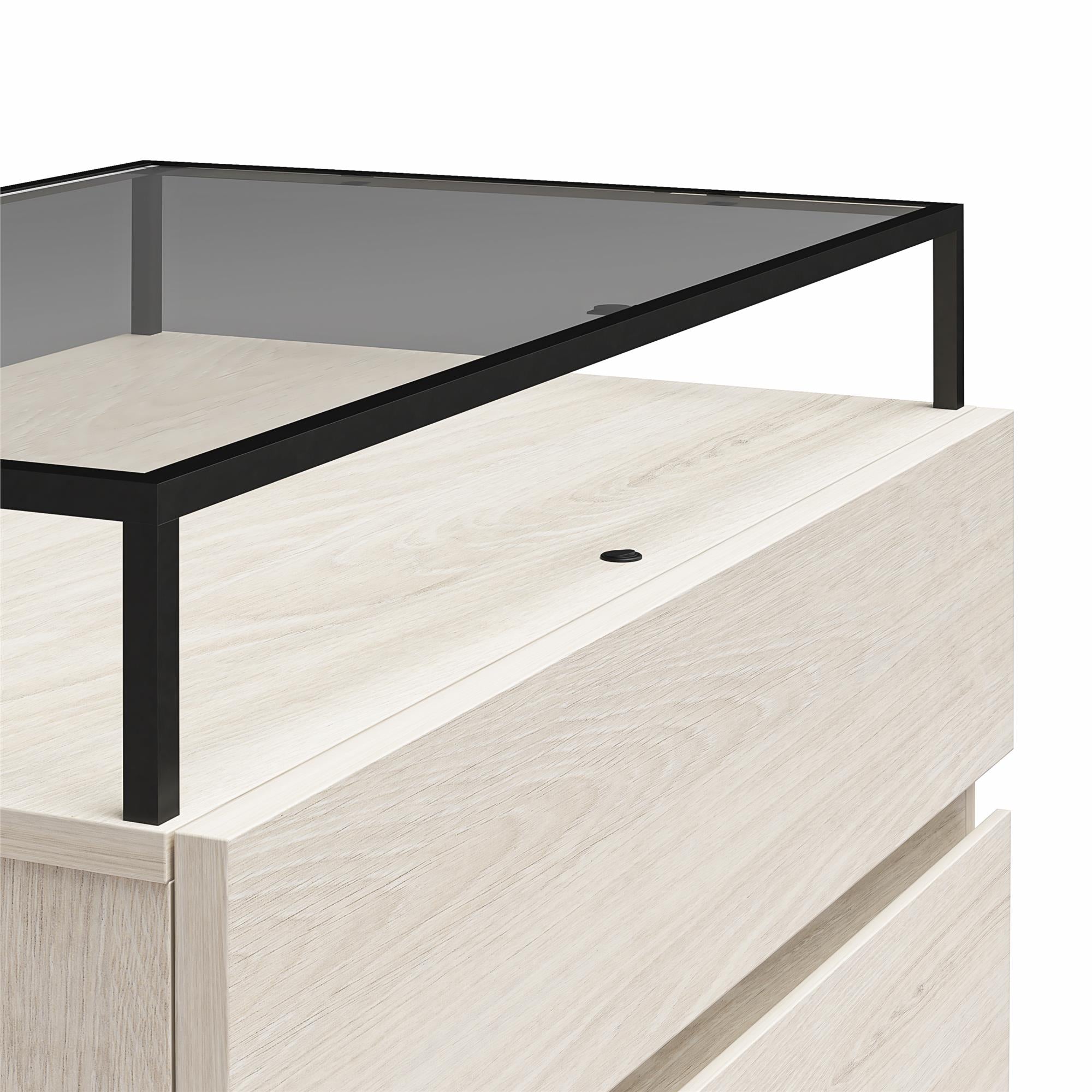 Devon Nightstand with Drawers, LED Lights and Glass Top, Eden Ash - Eden Ash