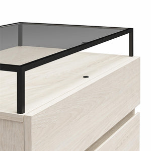 Devon Nightstand with Drawers, LED Lights and Glass Top, Eden Ash - Eden Ash