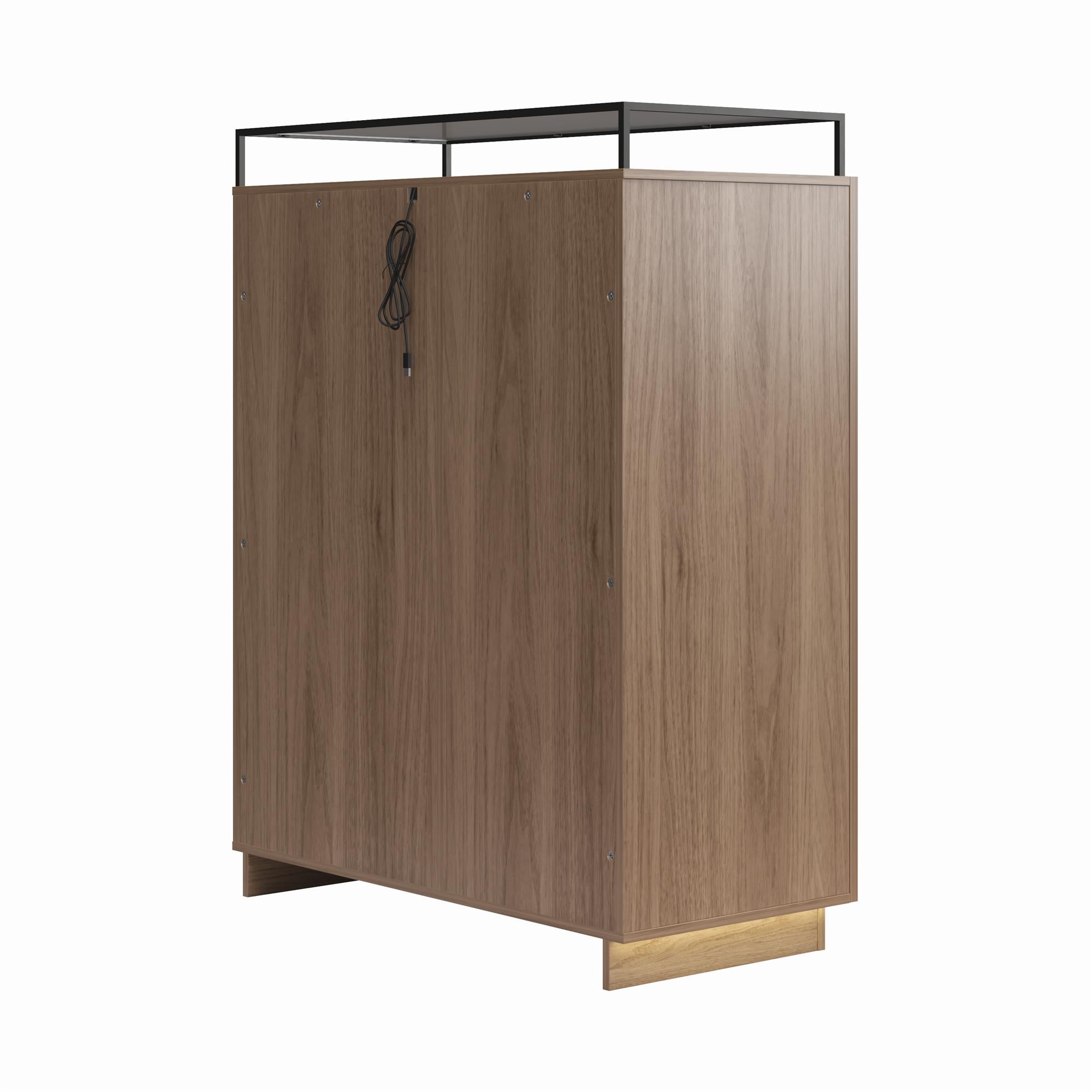 Devon 4-Drawer Dresser with Door, LED Lights and Glass Top, Danish Walnut - Danish Walnut