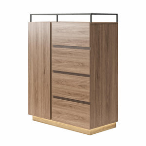 Devon 4-Drawer Dresser with Door, LED Lights and Glass Top, Danish Walnut - Danish Walnut