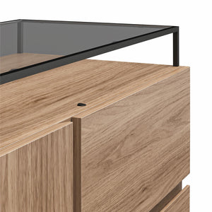 Devon 4-Drawer Dresser with Door, LED Lights and Glass Top, Danish Walnut - Danish Walnut