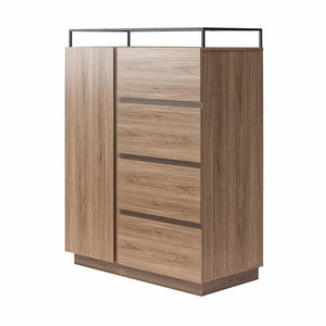 Devon 4-Drawer Dresser with Door, LED Lights and Glass Top, Danish Walnut - Danish Walnut