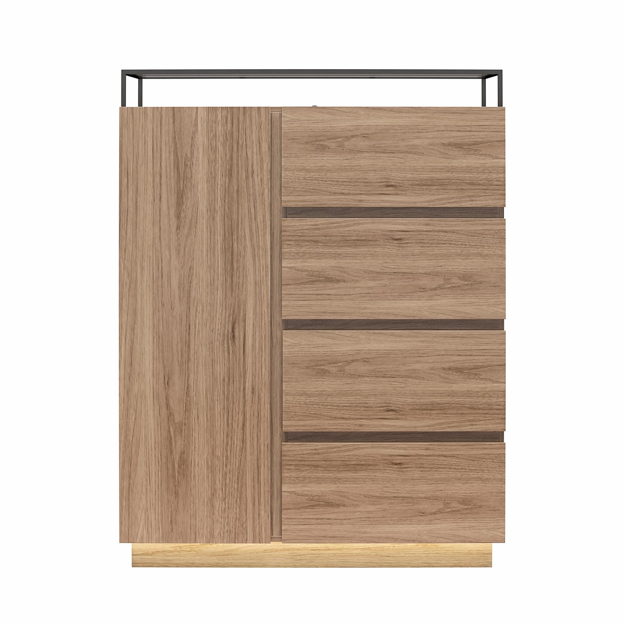 Devon 4-Drawer Dresser with Door, LED Lights and Glass Top, Danish Walnut - Danish Walnut