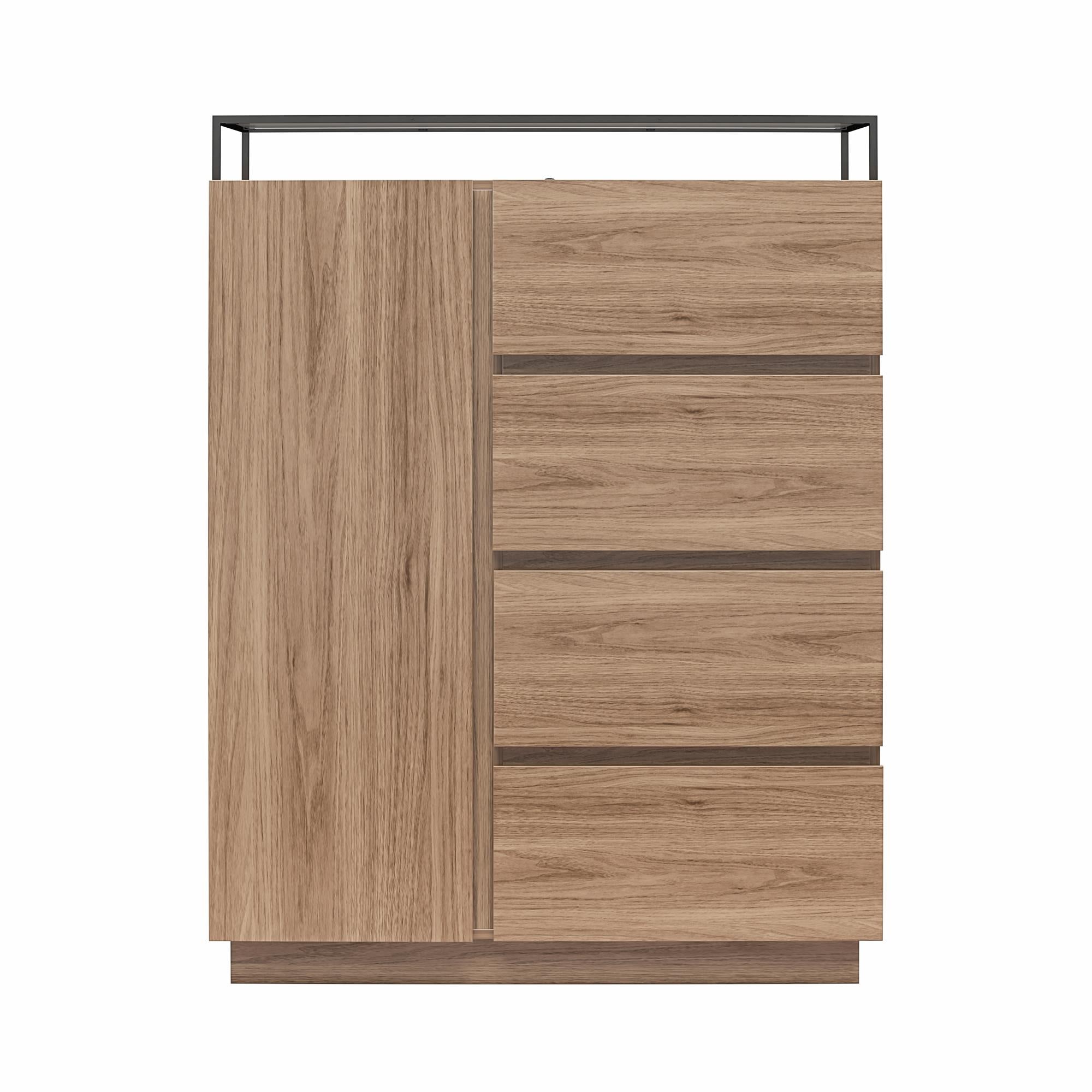 Devon 4-Drawer Dresser with Door, LED Lights and Glass Top, Danish Walnut - Danish Walnut