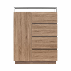 Devon 4-Drawer Dresser with Door, LED Lights and Glass Top, Danish Walnut - Danish Walnut