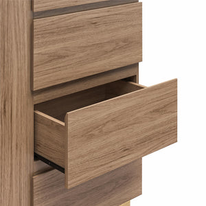 Devon 4-Drawer Dresser with Door, LED Lights and Glass Top, Danish Walnut - Danish Walnut