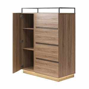 Devon 4-Drawer Dresser with Door, LED Lights and Glass Top, Danish Walnut - Danish Walnut
