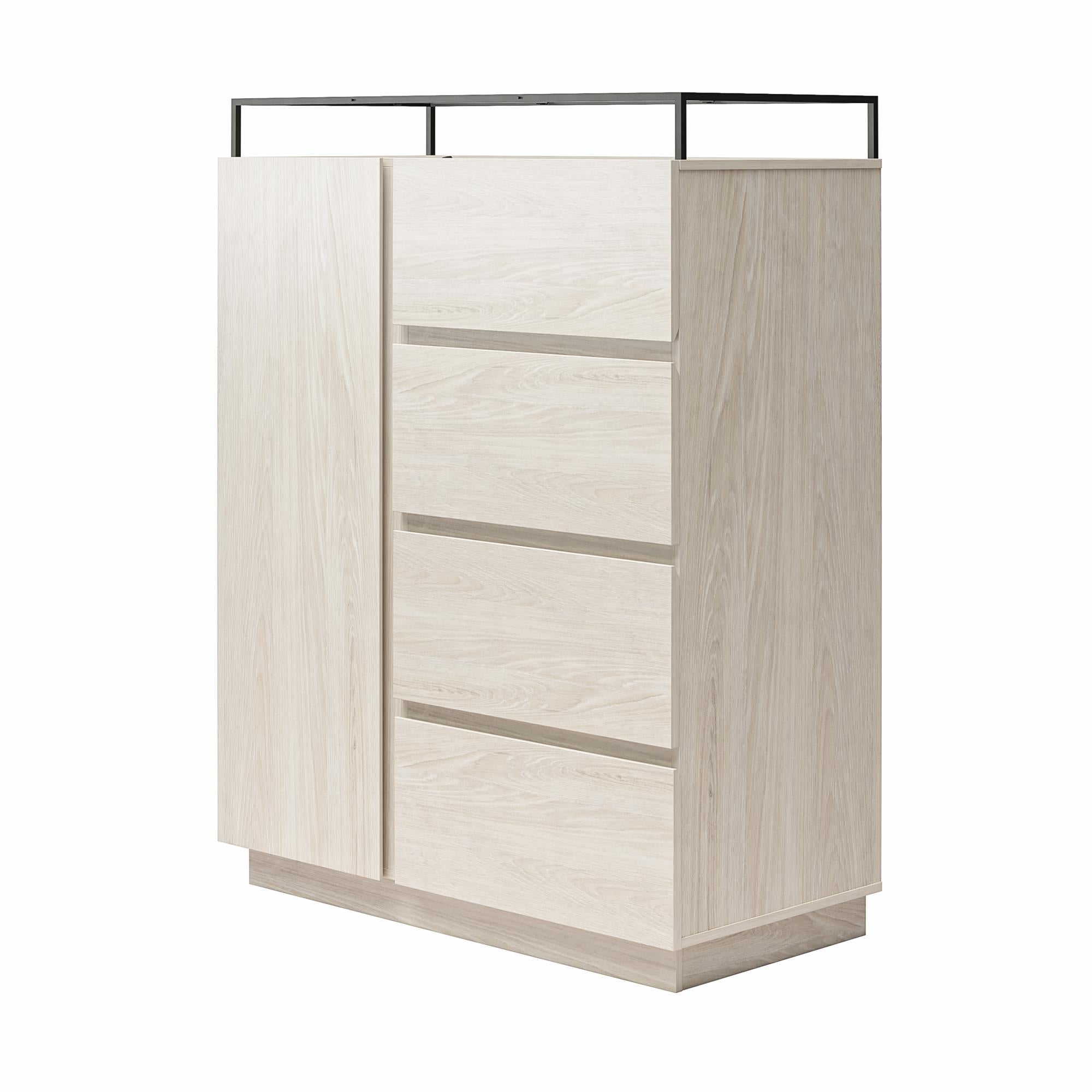 Devon 4-Drawer Dresser with Door, LED Lights and Glass Top, Eden Ash - Eden Ash