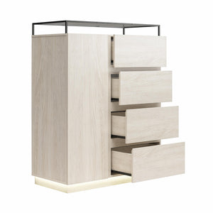Devon 4-Drawer Dresser with Door, LED Lights and Glass Top, Eden Ash - Eden Ash