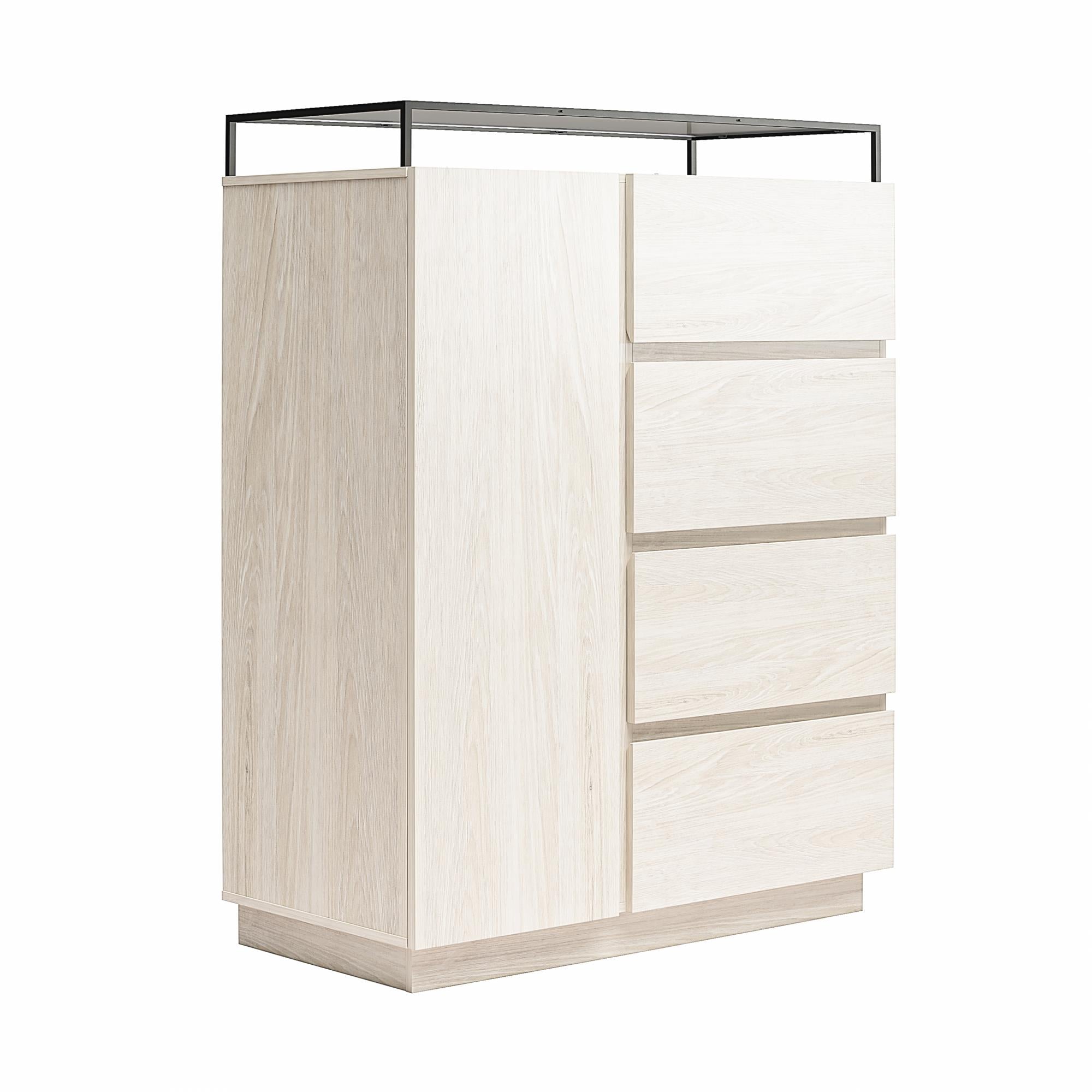 Devon 4-Drawer Dresser with Door, LED Lights and Glass Top, Eden Ash - Eden Ash