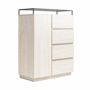 Devon 4-Drawer Dresser with Door, LED Lights and Glass Top, Eden Ash - Eden Ash