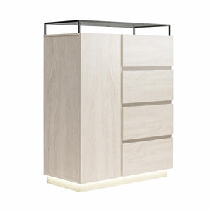 Devon 4-Drawer Dresser with Door, LED Lights and Glass Top, Eden Ash - Eden Ash