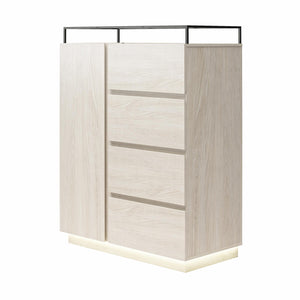 Devon 4-Drawer Dresser with Door, LED Lights and Glass Top, Eden Ash - Eden Ash