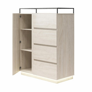 Devon 4-Drawer Dresser with Door, LED Lights and Glass Top, Eden Ash - Eden Ash