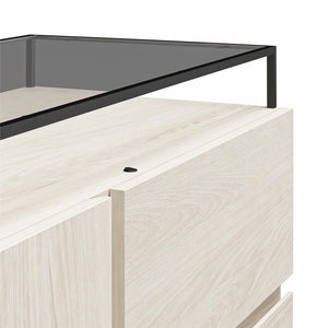 Devon 4-Drawer Dresser with Door, LED Lights and Glass Top, Eden Ash - Eden Ash