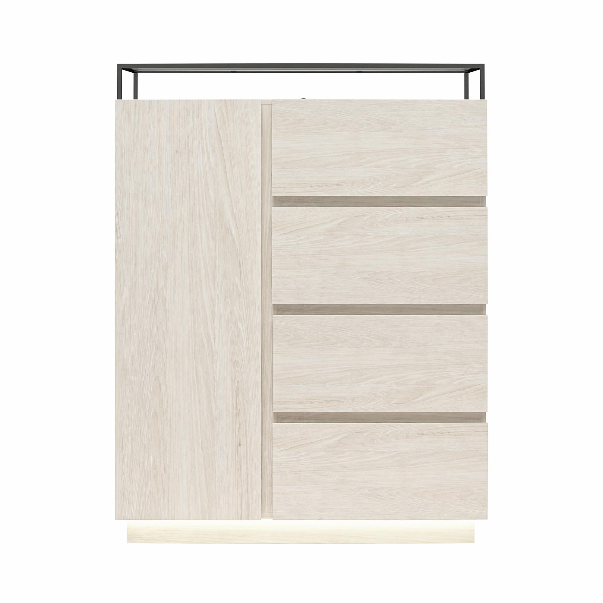 Devon 4-Drawer Dresser with Door, LED Lights and Glass Top, Eden Ash - Eden Ash