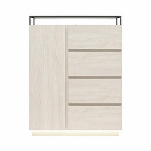 Devon 4-Drawer Dresser with Door, LED Lights and Glass Top, Eden Ash - Eden Ash