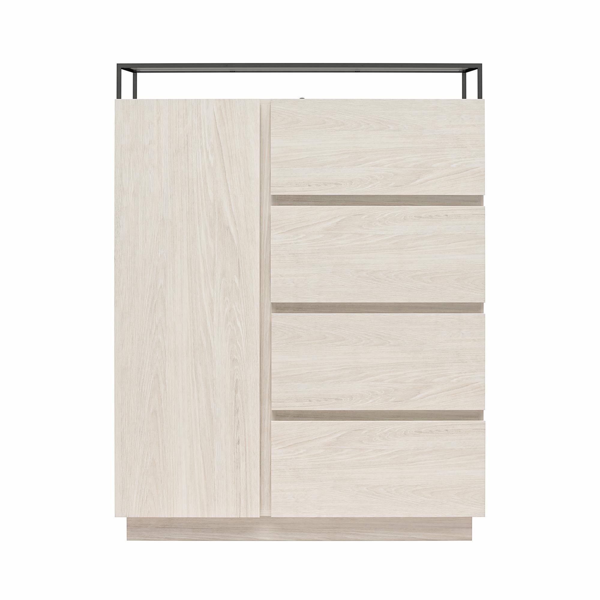 Devon 4-Drawer Dresser with Door, LED Lights and Glass Top, Eden Ash - Eden Ash