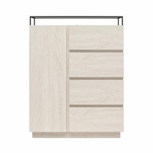 Devon 4-Drawer Dresser with Door, LED Lights and Glass Top, Eden Ash - Eden Ash