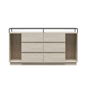 Devon 6-Drawer Dresser with LED Lights and Glass Top, Eden Ash - Eden Ash - 6 Drawer