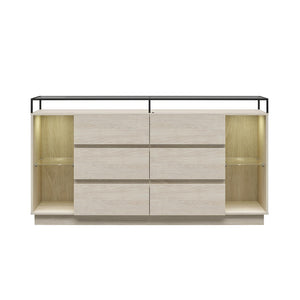 Devon 6-Drawer Dresser with LED Lights and Glass Top, Eden Ash - Eden Ash - 6 Drawer