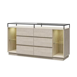 Devon 6-Drawer Dresser with LED Lights and Glass Top, Eden Ash - Eden Ash - 6 Drawer