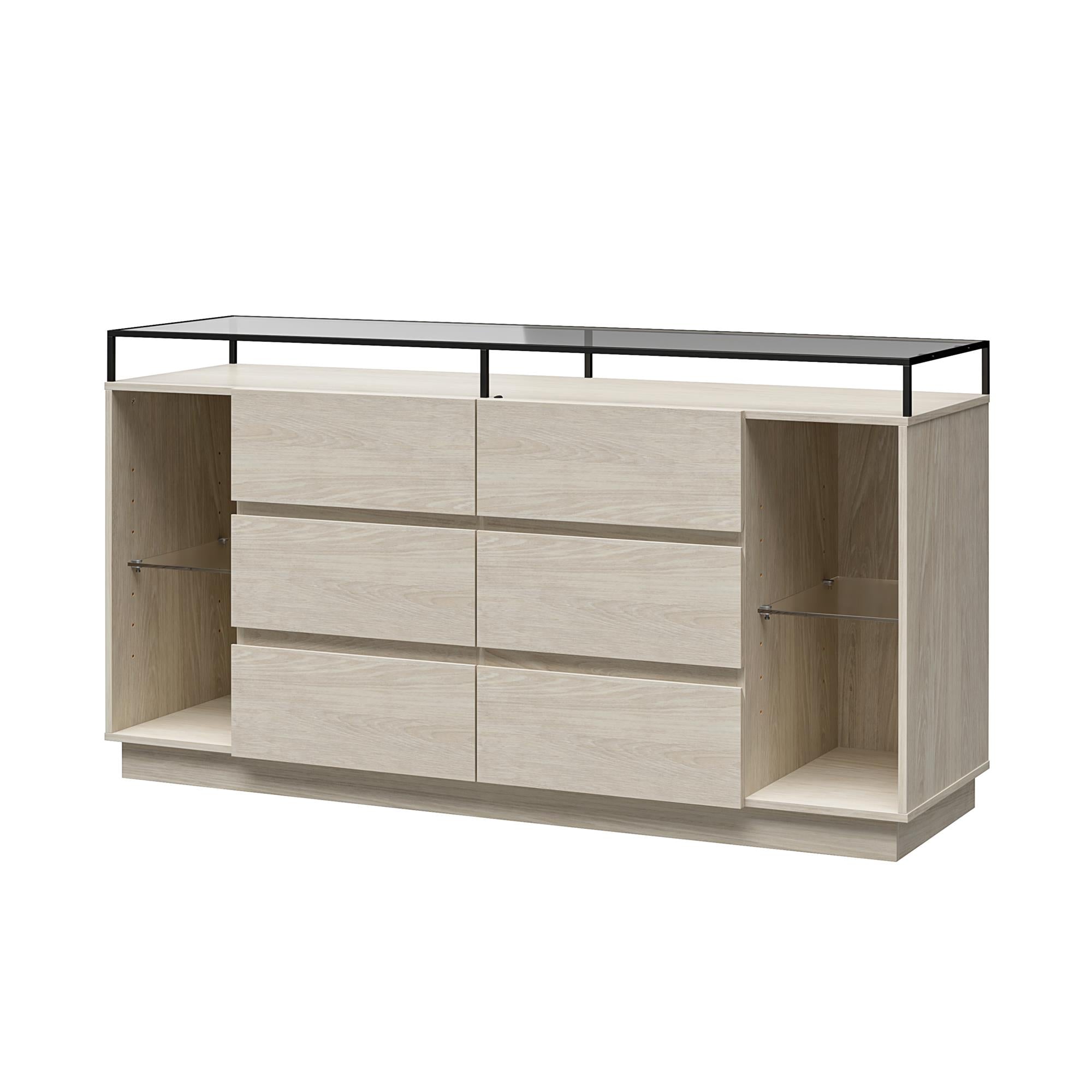 Devon 6-Drawer Dresser with LED Lights and Glass Top, Eden Ash - Eden Ash - 6 Drawer