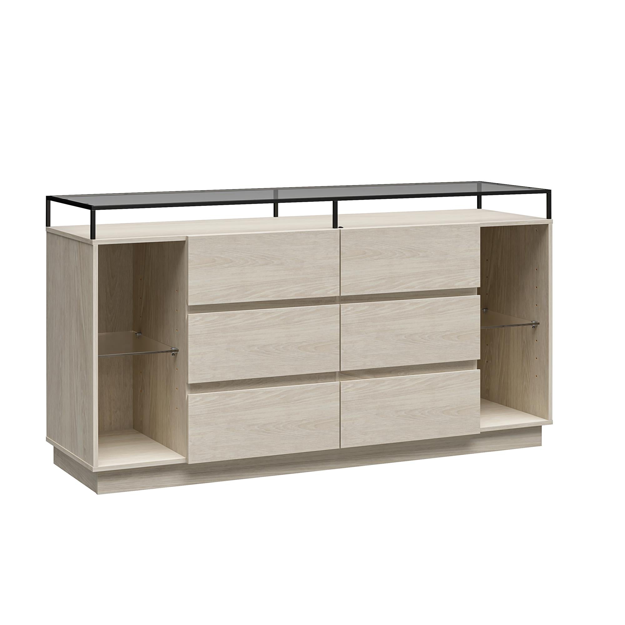 Devon 6-Drawer Dresser with LED Lights and Glass Top, Eden Ash - Eden Ash - 6 Drawer