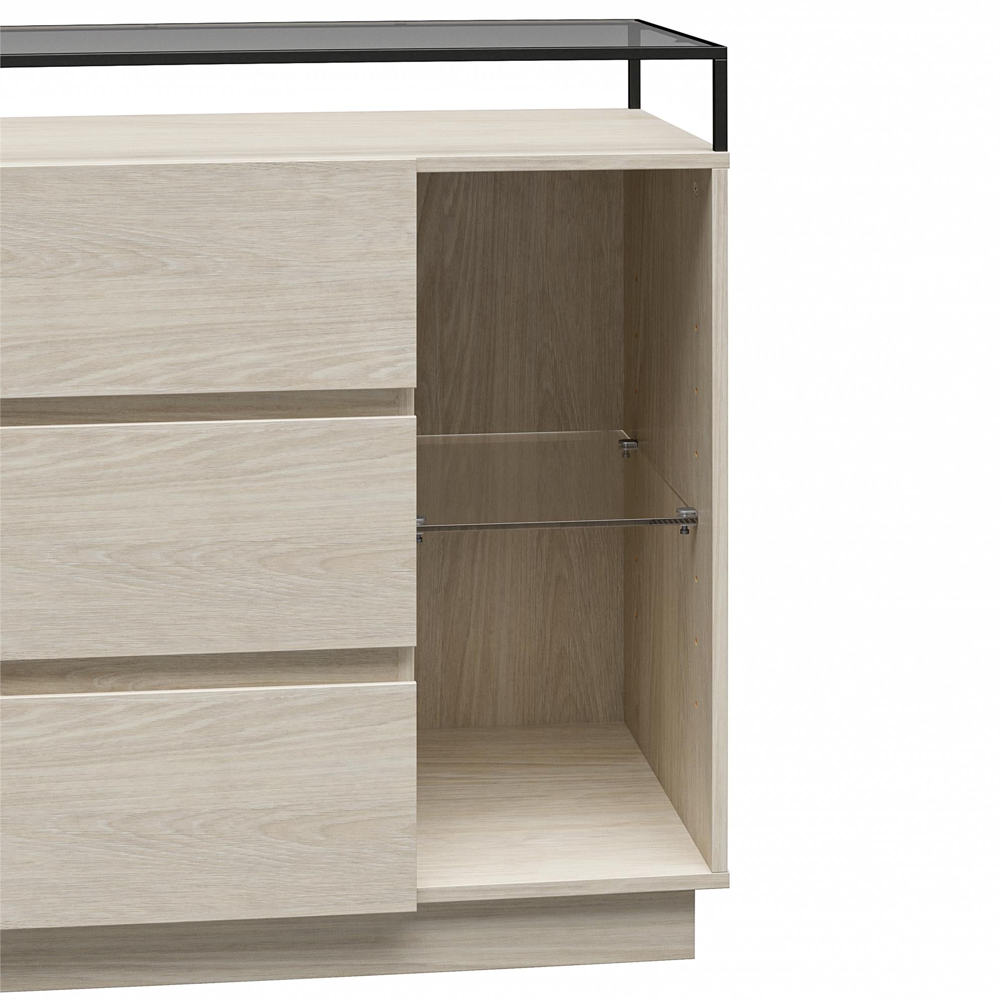 Devon 6-Drawer Dresser with LED Lights and Glass Top, Eden Ash - Eden Ash - 6 Drawer
