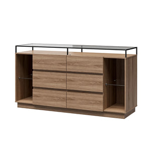 Devon 6-Drawer Dresser with LED Lights and Glass Top, Danish Walnut - Danish Walnut - 6 Drawer
