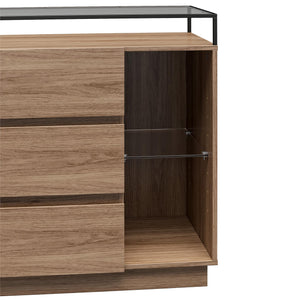 Devon 6-Drawer Dresser with LED Lights and Glass Top, Danish Walnut - Danish Walnut - 6 Drawer