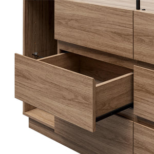 Devon 6-Drawer Dresser with LED Lights and Glass Top, Danish Walnut - Danish Walnut - 6 Drawer