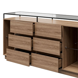 Devon 6-Drawer Dresser with LED Lights and Glass Top, Danish Walnut - Danish Walnut - 6 Drawer