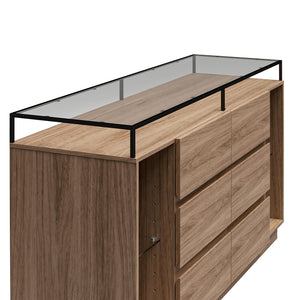 Devon 6-Drawer Dresser with LED Lights and Glass Top, Danish Walnut - Danish Walnut - 6 Drawer
