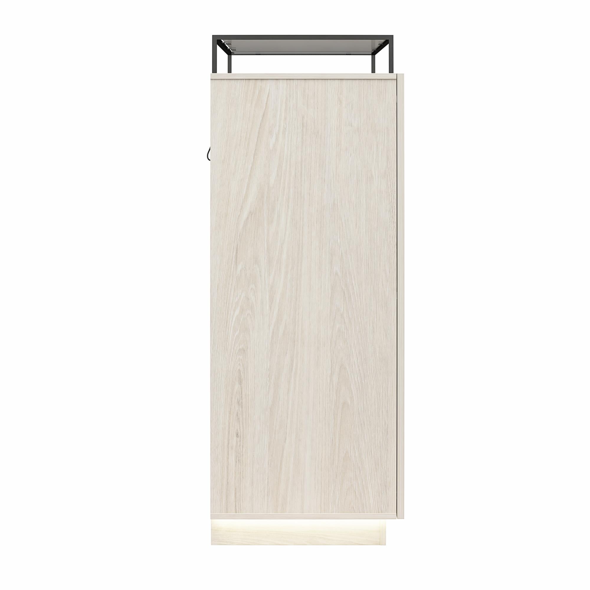 Devon 4-Drawer Dresser with Door, LED Lights and Glass Top, Eden Ash - Eden Ash