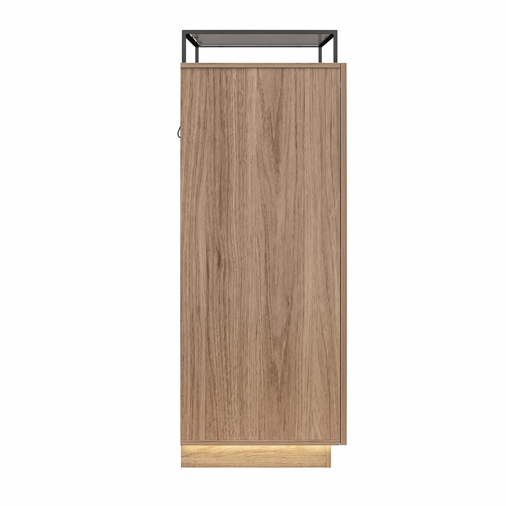 Devon 4-Drawer Dresser with Door, LED Lights and Glass Top, Danish Walnut - Danish Walnut