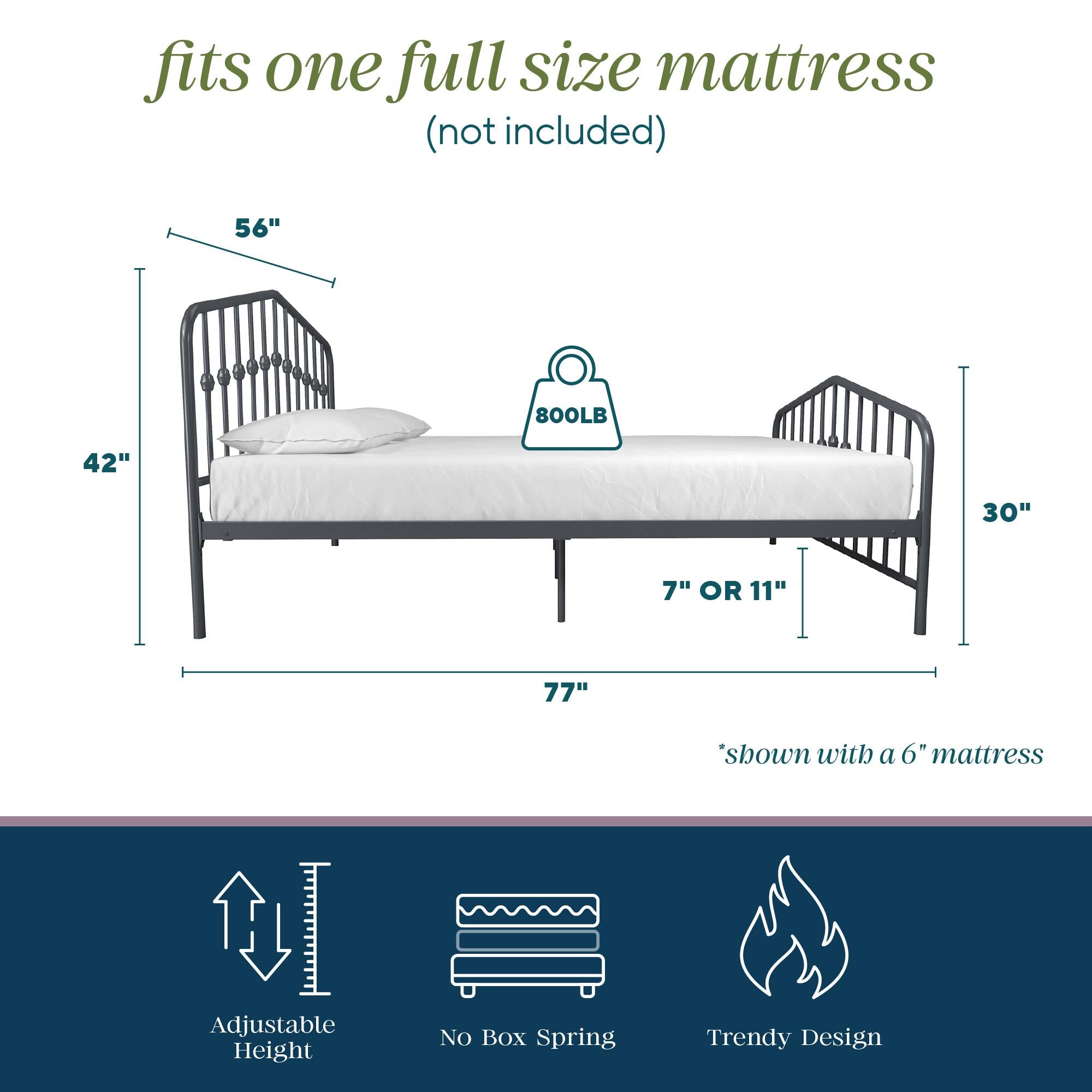 Novogratz Bushwick Metal Bed - Gray - Full