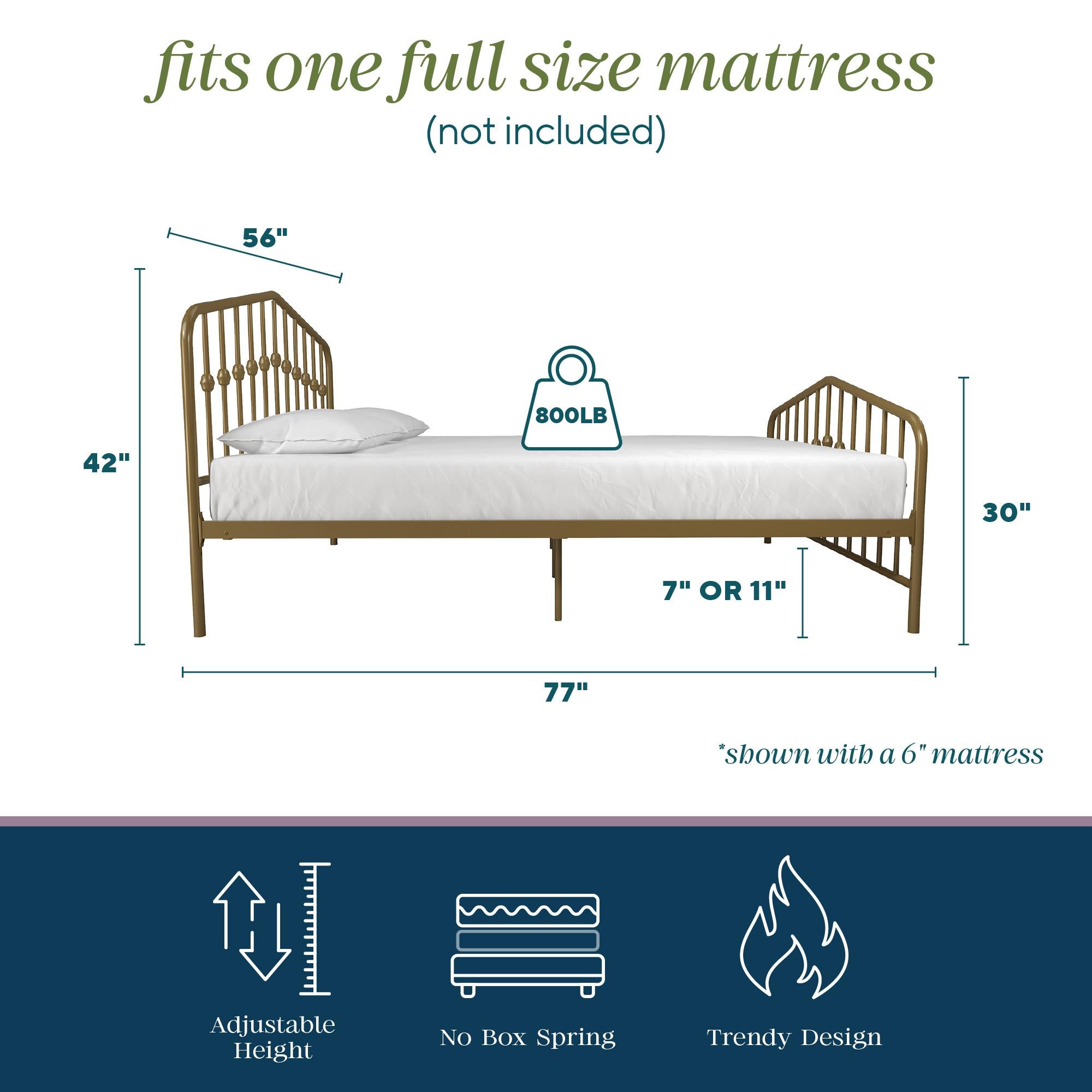 Novogratz Bushwick Metal Bed - Gold - Full
