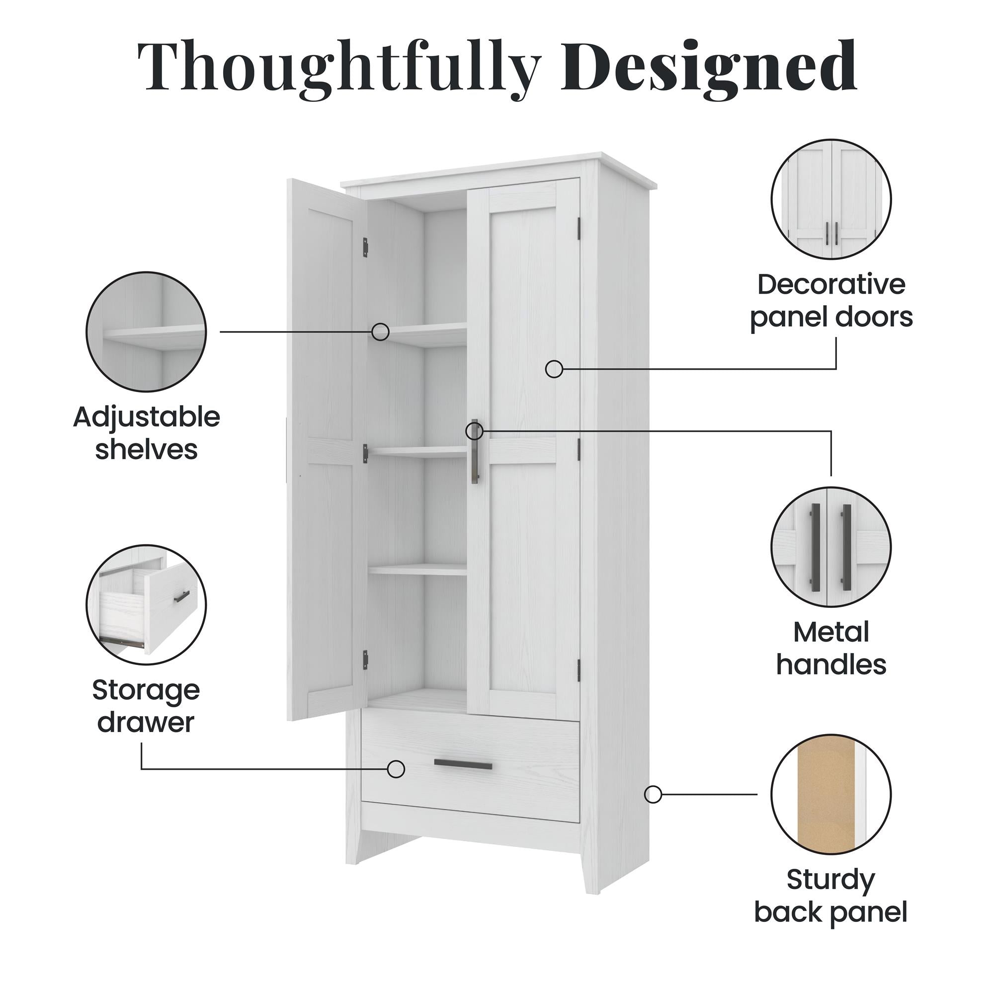 Farmhouse 2-Door, 1-Drawer Storage Cabinet, White - Federal White - Tall