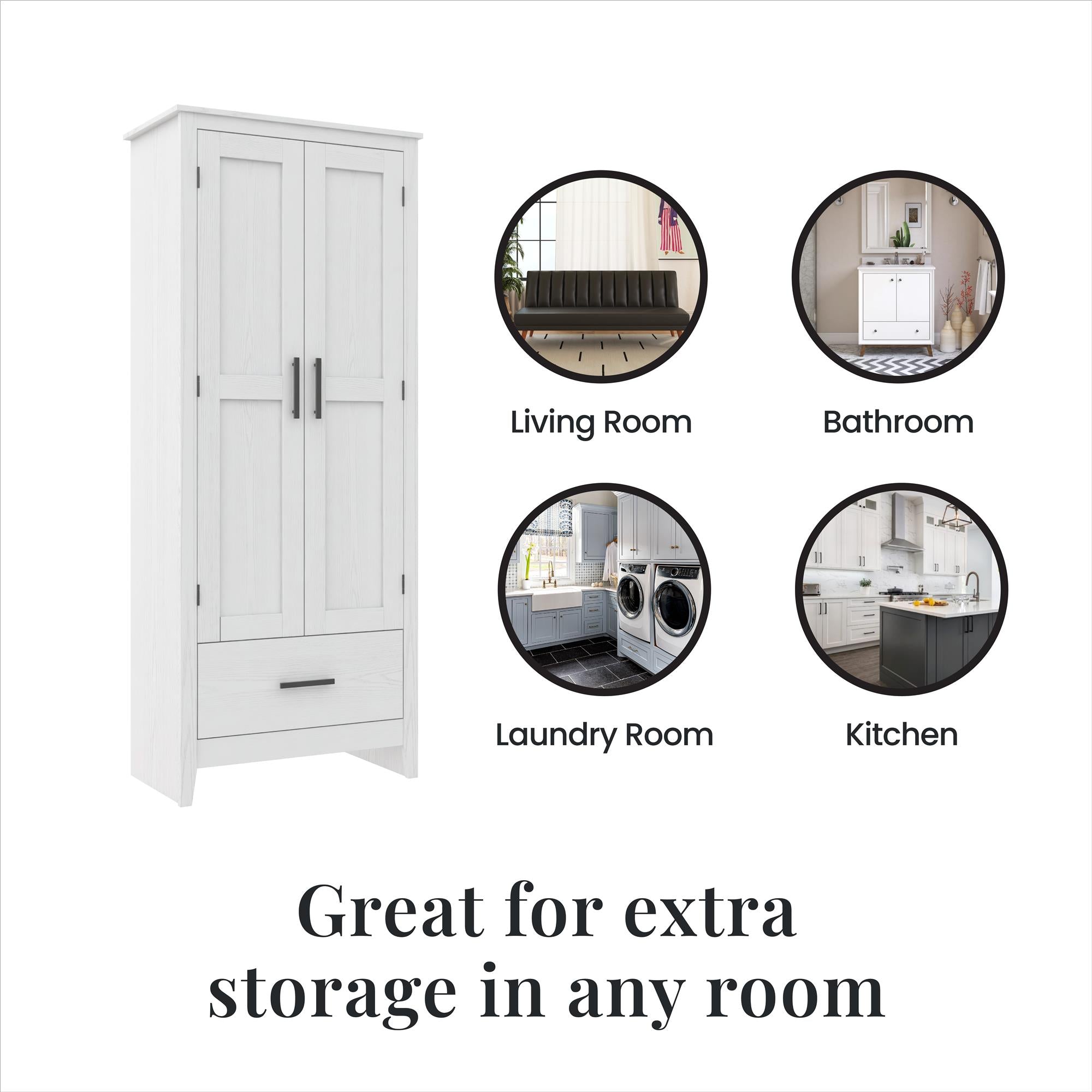 Farmhouse 2-Door, 1-Drawer Storage Cabinet, White - Federal White - Tall