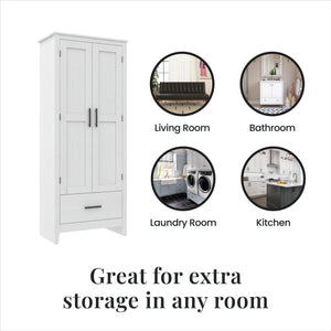 Farmhouse 2-Door, 1-Drawer Storage Cabinet, White - Federal White - Tall