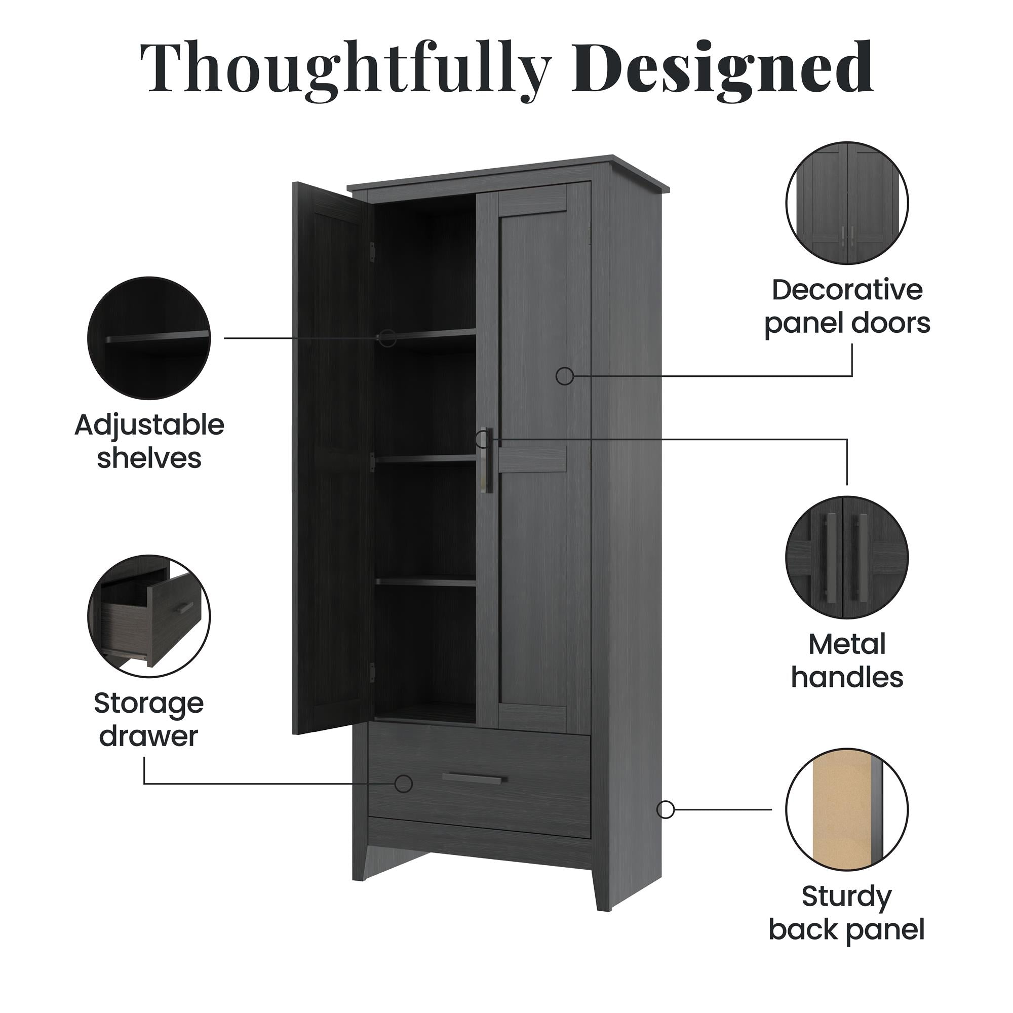 Farmhouse 2-Door, 1-Drawer Storage Cabinet, Shadow Oak - Shadow Oak - Tall